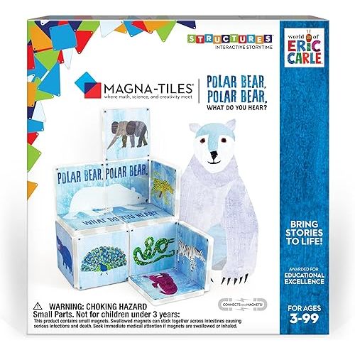 CreateOn Magna-Tiles polar bear, What Do You Hear? eric carle (The Very Hungry Caterpillar) Set, Books for Kids’ Building Toys, Magnetic Tiles Toys for Ages 3+, 16 Pieces