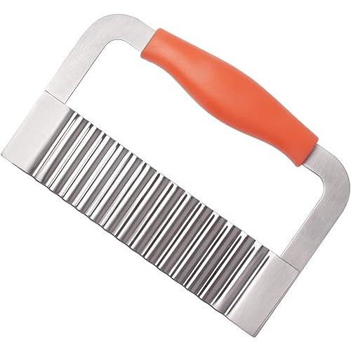 Crinkle Cutter Stainless Steel Potato Slicer Heavy Duty Wavy Crinkle Cutting Chopping Tools with Wooden Handle for Carrot Veggies (1, Orange)