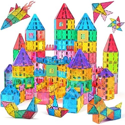 Jasonwell Magnetic Tiles Kids Magnetic Blocks Building Sets 3D Magnet Tile Building Blocks Toy Construction Educational STEM Toys Gifts for Toddlers Boys Girls 3 4 5 6 7 8 9 10 + Year Old