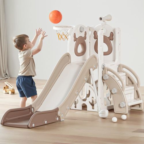 7 In1 Elk Toddler Slide, Kids Indoor Slide For Toddlers ,baby Slide For Indoor Outdoor With Basketball Hoop And Telescope