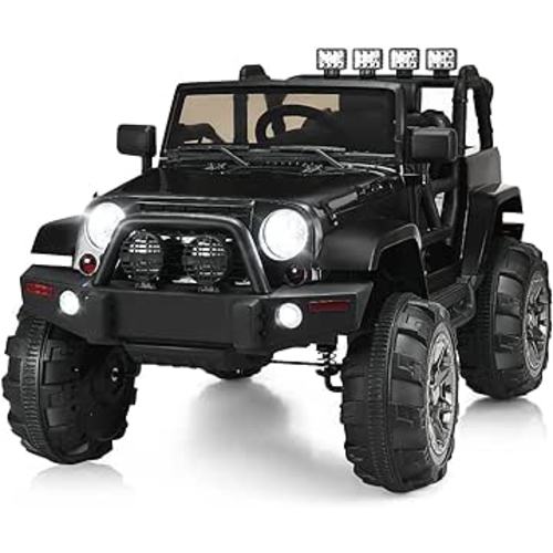 Costzon Ride On Car, 12V Battery Powered Electric Ride On Truck w/Parental Remote Control, LED Lights, Double Open Doors, Safety Belt, Music, MP3, Spring Suspension (Deluxe Black) : Toys & Games