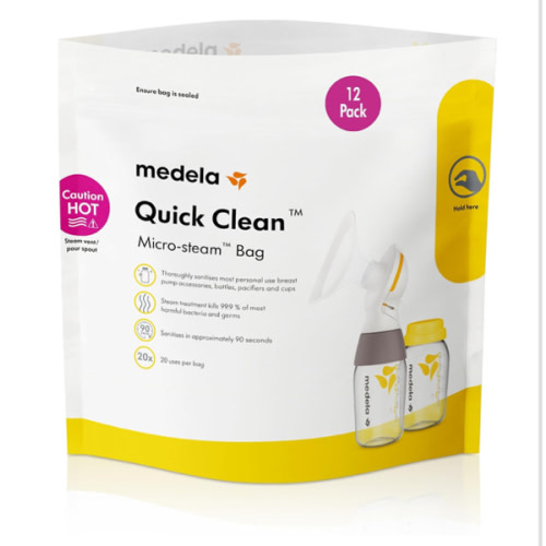 Medela Quick Clean Micro-Steam Bags for Bottles and Breast Pump Parts | 12 CT