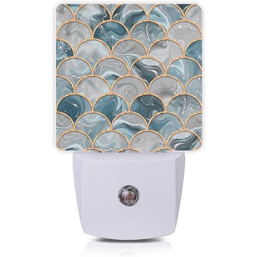 Mermaid Fish Scales Marble Night Light Plug-in LED Nightlights Auto Sensor Night Lamp Dusk-to-Dawn Lamp Home Decor for Nursery Children Girls Boys