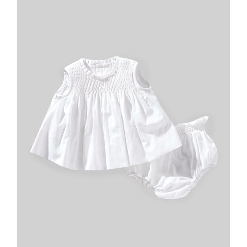Edgehill Collection x Kristin Ellen Hockman Baby Girls Newborn-24 Months Freja Linen Blend Honeycomb Smocked Top & Diaper Set