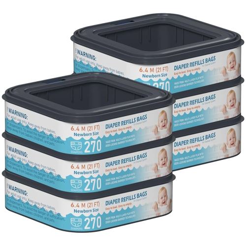 Standard Square Refills Disposal Bags Refill Compatible with Diaper Genie Compact, Select Pails (Not Fit Classic Version Pails), Hold Up to 270 Newborn-Sized Diapers Per Refill, Pack of 6