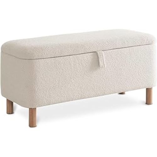 Boucle Storage Ottoman Bench for Bedroom end of Bed, Sherpa Upholstered Shoe Seat Storage Beach for Entryway Bed Foot, Rectangle Padded Blanket Chest Cute for Living Room for Kid,White
