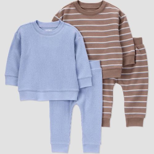 Carter's Just One You® Baby Boys' 4pc Striped Top and Bottom Set - Blue/Brown