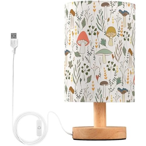 Bedside Table Lamp Colorful Mushrooms Florals Leaves Nightstand Lamp with Wood Desk Lamps for Bedroom Living Room Nursery Office Home Decor