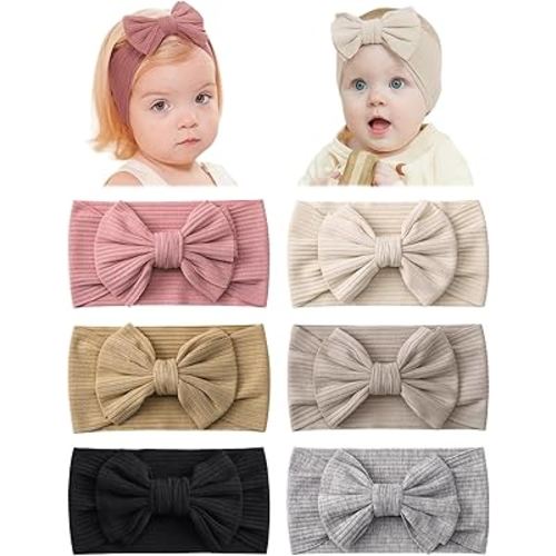 jollybows Baby Headbands, 6pcs Baby Girl Bows Headbands Soft Stretchy Hair Bow Hairbands Hair Accessories for Newborn Infant Toddler Girls Kids