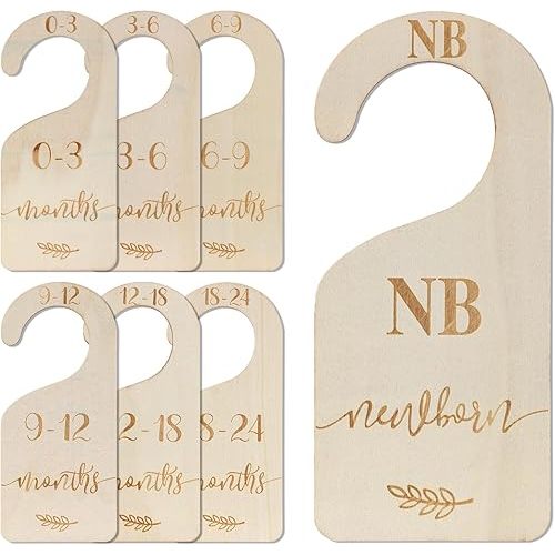 7pcs Baby Closet Dividers, Wooden Nursery Hanger Dividers Infant Wardrobe Separators Toddler Clothes Organizer Dividers for Sorting Clothes from Newborn to 24 Months
