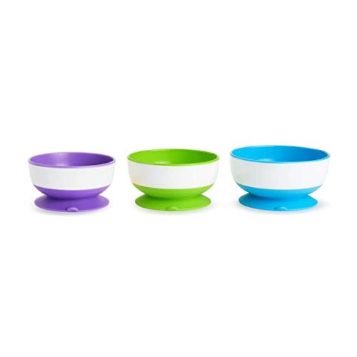 Munchkin Stay Put Suction Bowl, 3 Pack - Purple, Green & Blue