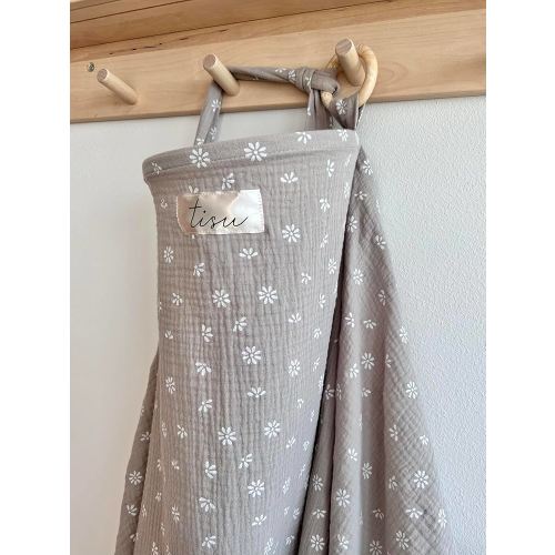 Nursing Cover for Baby Breastfeeding & Pumping | Multi Use Car Seat Stroller Cover | Breathable Soft Muslin Cotton | Breast Feeding Apron & Shawl by TISU (Beige Daisy)