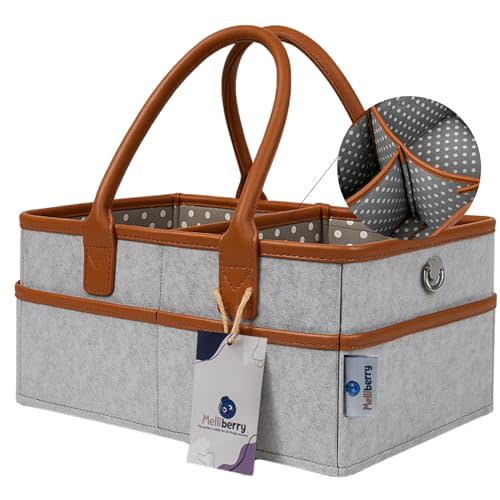 Melliberry Baby Diaper Caddy Changing Table Organizer - Baby Basket Diaper Caddy Organizer with Handle - Basket for Nursery with Changing Pads & Storage