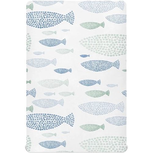 Fish Fitted Crib Sheet for Boys Girls Baby Crib Sheet Crib Mattress Sheet Baby Mattress Sheets for Pack N Play Mattress Pad,52 X 28 in