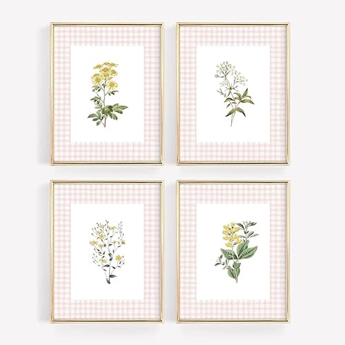 Floral Wall Art Decor Nursery Flower Canvas Wall Art Prints Wildflower Nursery Wall Art Decor Girls Floral Poster Pictures Vintage Botanical Prints for Nursery Bedroom 8x10 Inch Unframed Set of 4