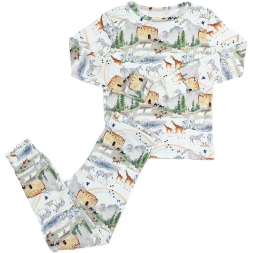 Tiny Revival Noah’s Ark Kids Pajamas – Christian Toddler Pajamas, Bamboo 2 Piece Set, Soft Breathable Sleepwear