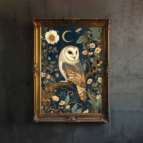 William Morris Barn Owl Poster Cottagecore Decor Dark Academia Art Vintage Wildlife Illustration Rustic Aesthetic