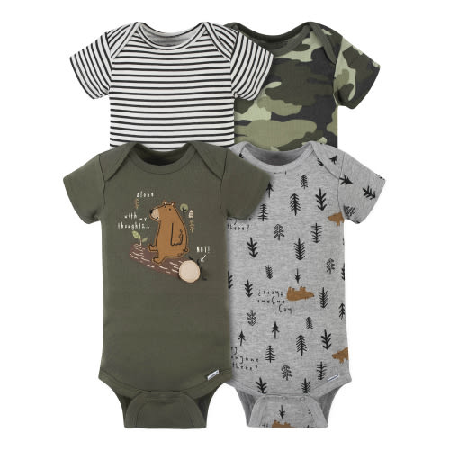 Gerber Baby Neutral Short Sleeve Onesies Bodysuits, 4-Pack, Sizes Newborn - 24 Months