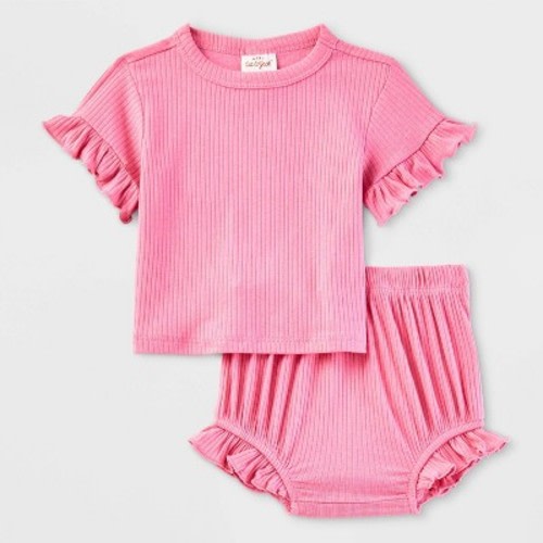Baby Girls' Ribbed Top & Bottom Set - Cat & Jack™ Pink 3-6M: Lightweight Cotton Modal Blend, Elastic Waistband