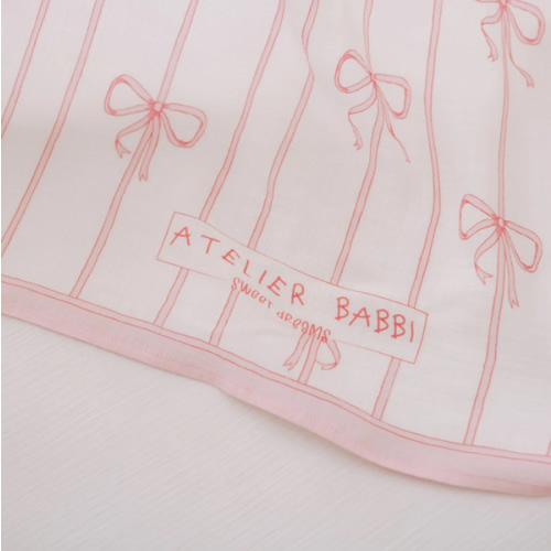 Ribbon/Pink Muslin Swaddle | Double-Layer Baby Blanket