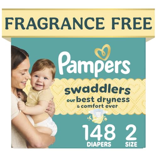 Pampers Swaddlers Diapers, Size 2 (10-22 lbs), 148 Count, Fragrance Free, Hypoallergenic, Absorbent, Pediatrician Recommended, Skin Safe