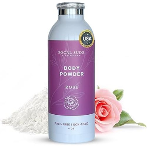 SoCal Suds & Company - Natural & Organic Body Powder Talc-Free with Arrowroot Powder, Kaolin, Aspen Bark Extract for Soft Soothing Delicate Skin - Rose 4oz, 1-Pack