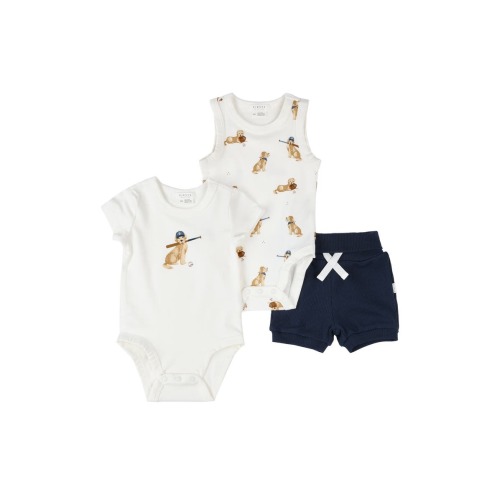 Baseball Buddy 3-Piece Bodysuits & Rib Shorts Set, 12M