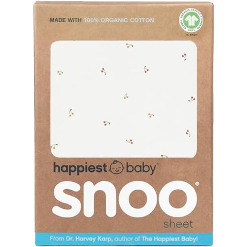 Happiest Baby SNOO Bassinet Fitted Sheet - 100% Organic Cotton Nursery Bedding - Fits SNOO Sleeper Crib Mattress (Ivory Cherries)