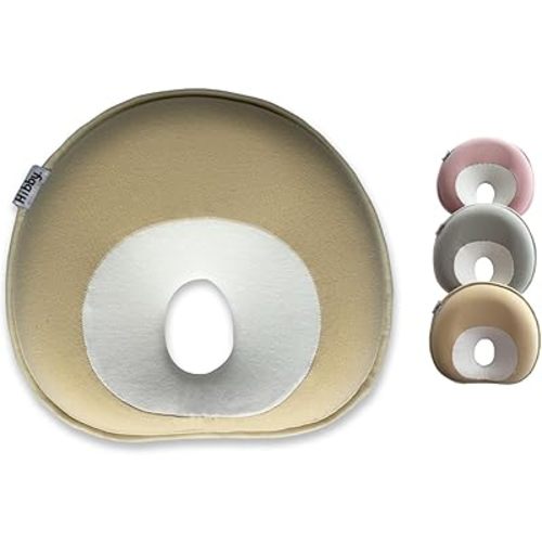 Ergonomic Baby Head Pillow | Curved Non Flat Head Design (Biscuit Beige)