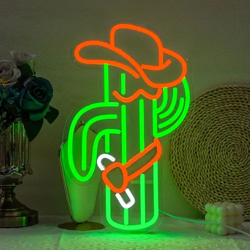 Cactus Neon Sign Cowboy Hat Neon Light for Wall Decor Cowboy Led Neon Sign Colorful Led Neon Light Plant Neon Signs for Bedroom Bar Game Room Man Cave Club