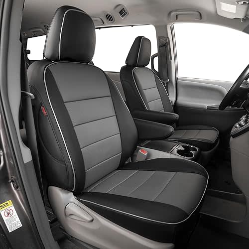 EKR Sienna Seat Covers for 2011-2020 Toyota Sienna L,LE,XLE,Limited,7 Seats,2nd Row Captain Seats W/NO Legrest,Waterproof Car Seat Cover Full Set,Car Seat Protectors- Three Row,Leather(Black/Gray)