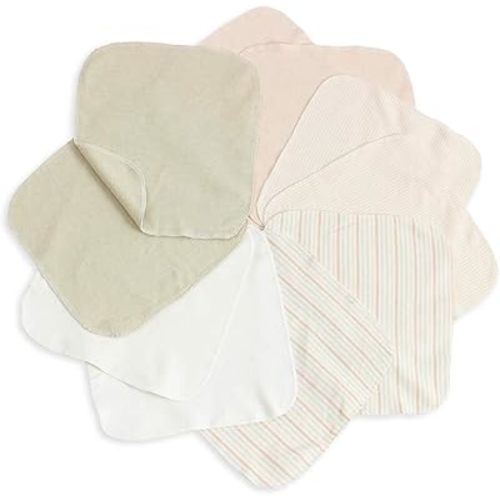 Reusable Colored Organics Baby Washcloths, Soft Absorbent Organic Cotton Washable Saliva Towel Face Wipes, Newborn Bath Face Towel, Natural Baby Wipes for Sensitive Skin (Multicolor, 10 Pack)