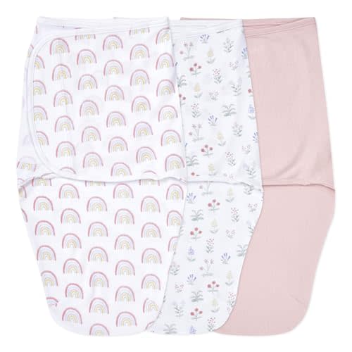 aden + anais Easy Swaddle Wrap, Newborn Wearable Swaddle Blanket, Adjustable Fasteners, 100% Cotton, 3 Pack, 0-3 Months, Spring Flower