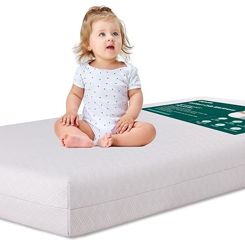 BABELIO Crib Mattress Memory Foam Toddler Mattress 2-Stage Standard Size Baby Mattress with Removable Waterproof Cover Grey