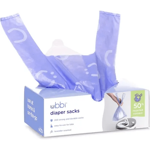 Ubbi Disposable Diaper Sacks, Lavender Scented, Easy-To-Tie Tabs, Diaper Disposal or Pet Waste Bags, 200 Count