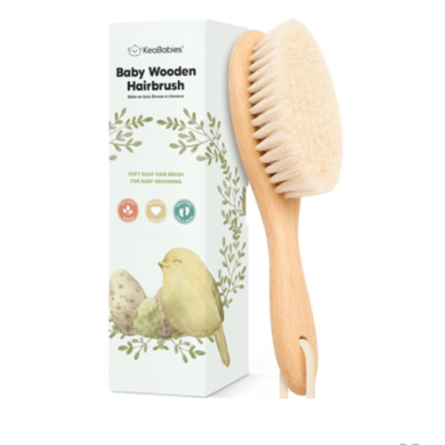 Wooden Baby Hair Brush - Cradle Cap Baby Brush with Soft Goat Bristles, Perfect Gentle Scalp Newborn Comb for Infant, Girls, Boys, Bath Essentials (Walnut, Oval)