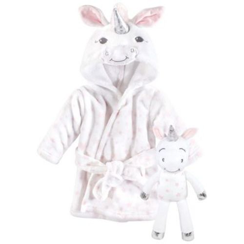 Hudson Baby Infant Girl Plush Bathrobe And Toy Set, White Unicorn, One Size
