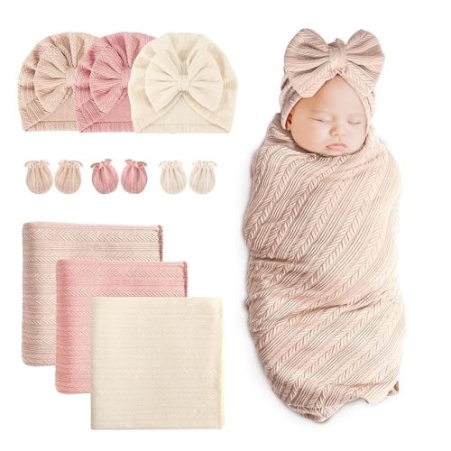DRESHOW BQUBO Newborn Receiving Blanket Hat Mittens Set for Baby, Unisex Baby Boys Girls Essentials, Newborn Registry Must Haves, Stroller Crib Shower Gifts | Newborn Registry Must Haves, Baby Boys Girls, Essentials, Shower Gifts, for Baby, Stroller, Crib