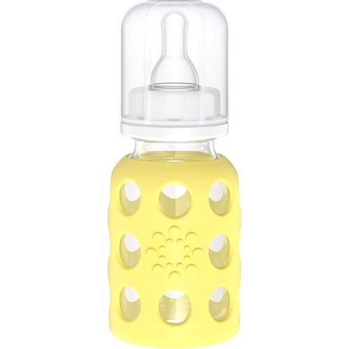 Lifefactory Glass Baby Bottle with Stage 1 Nipple and Protective Silicone Sleeve Banana 4 Oz - 4 Ounce - Banana
