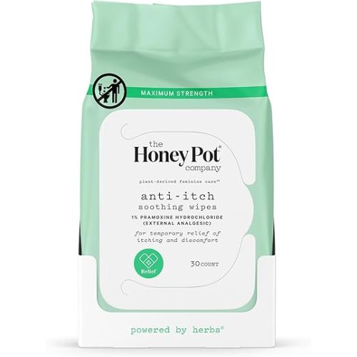 The Honey Pot Company - Anti-Itch Soothing Feminine Wipes - At Home or On the Go Medicated for Temporary Relief of Itching and Discomfort - Maximum Strength - 30 ct.