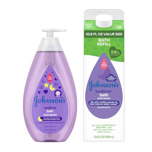 Johnson's Baby Soothing Bedtime Bath Starter Kit, Nighttime Lavendar Baby Bath, 27.01 fl Oz, and Bedtime Bath Value Size Refill Pack 33.8 fl. Oz