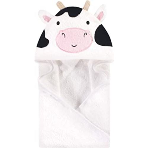 Hudson Baby Unisex Baby Cotton Animal Face Hooded Towel, Cow, One Size