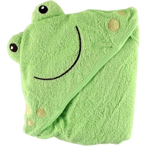 Luvable Friends Unisex Baby Cotton Animal Face Hooded Towel, Frog, One Size