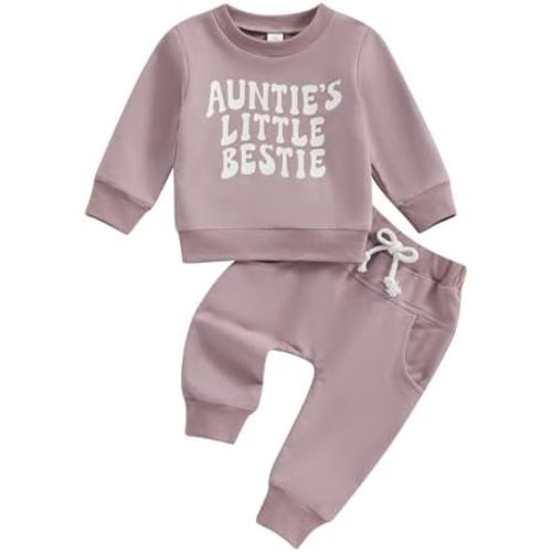 Aunties Bestie Baby Clothes Gender Neutral Baby Boy Girl Long Sleeve Sweatshirt Pullover Pant Fall Solid Color Outfit