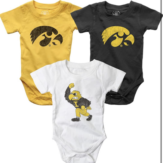 Wes and Willy Baby College Team 3 Pack of Cotton Rompers