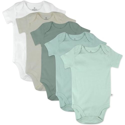 HonestBaby 5-pack Short Sleeve Bodysuits One-piece 100% Organic Cotton for Infant Baby Boys