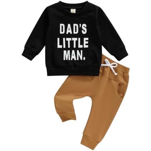 Kupretty Toddler Baby Boy Fall Winter Clothes Letter Graphic Long Sleeve Sweatshirt Pullover Tops + Joggers Pants Outfit Set