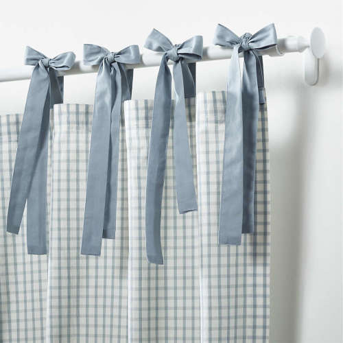 63" Blue Organic Cotton Windowpane Plaid Curtain Panel