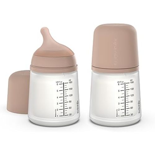 Suavinex Zero Zero Anti Colic Baby Bottle, No 1 Spanish Baby Bottle Brand, Minimizes Bottle Rejection & Nipple Confusion, Perfect for Breastfeeding Babies, Adaptable Flow, 2 Pk 6 oz, Medium