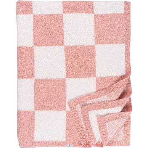 Gerber Unisex Baby Cozy Soft Silky Mink Checkerboard Grid Blanket, Pink Check, One Size